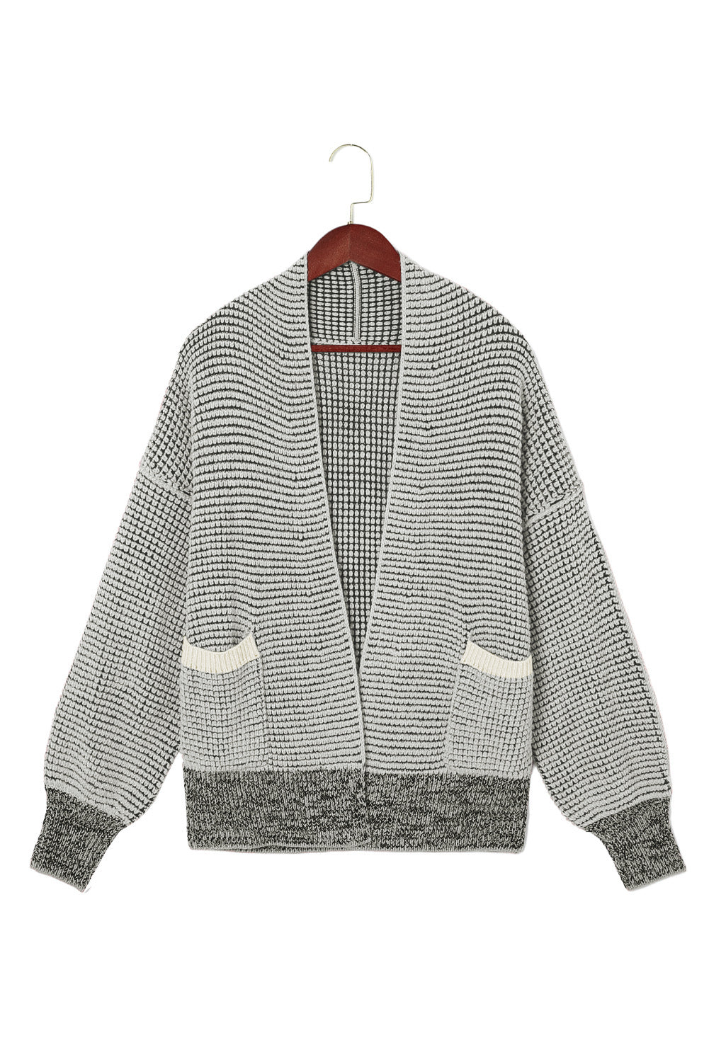 Black Chunky Knit Pockets Drop Sleeve Cardigan